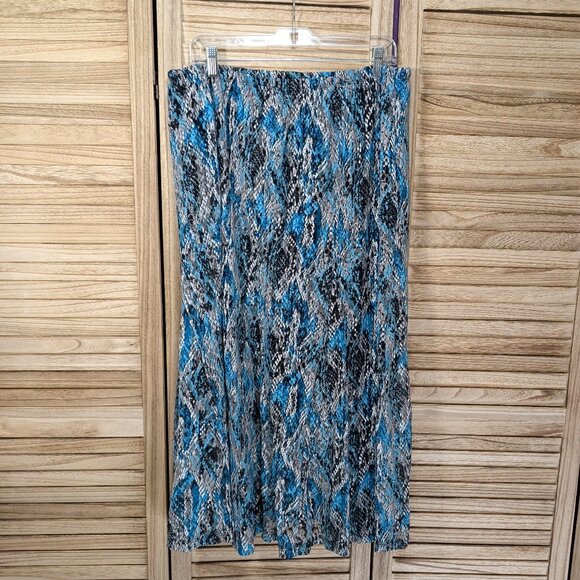 JM Collection Black/Teal/White Patterned Skirt Size 1X - Picture 1 of 8